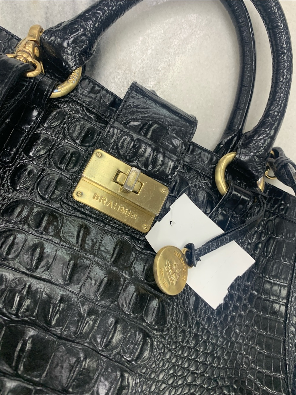 Brahmin Black Croc-Embossed Leather Satchel with Gold Hardware - Picture 10 of 10